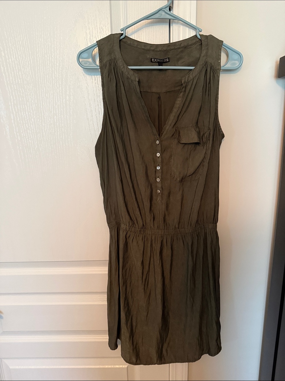 Express Olive Sleeveless Button-Front Dress